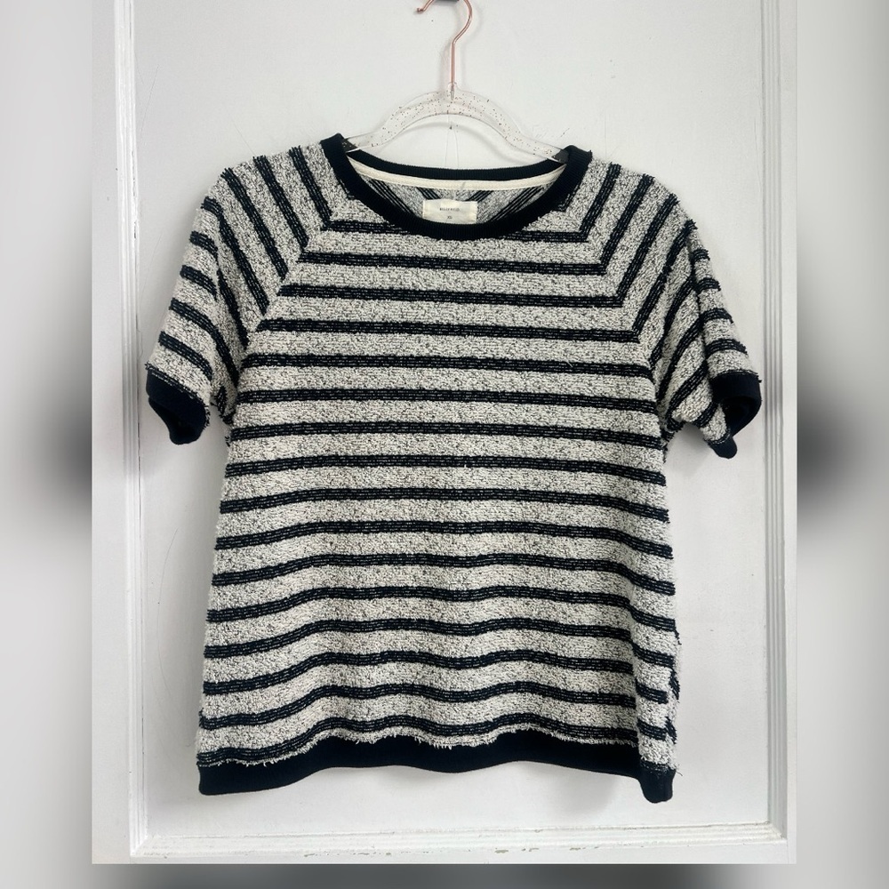 Billy Reid womens top textured stripe short sleeve black/white Size XS $198